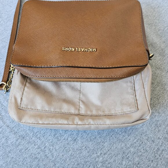 Michael Kors Jet Set Travel Large Crossbody Bag Brown Acorn Saffiano Leather In - Picture 14 of 16